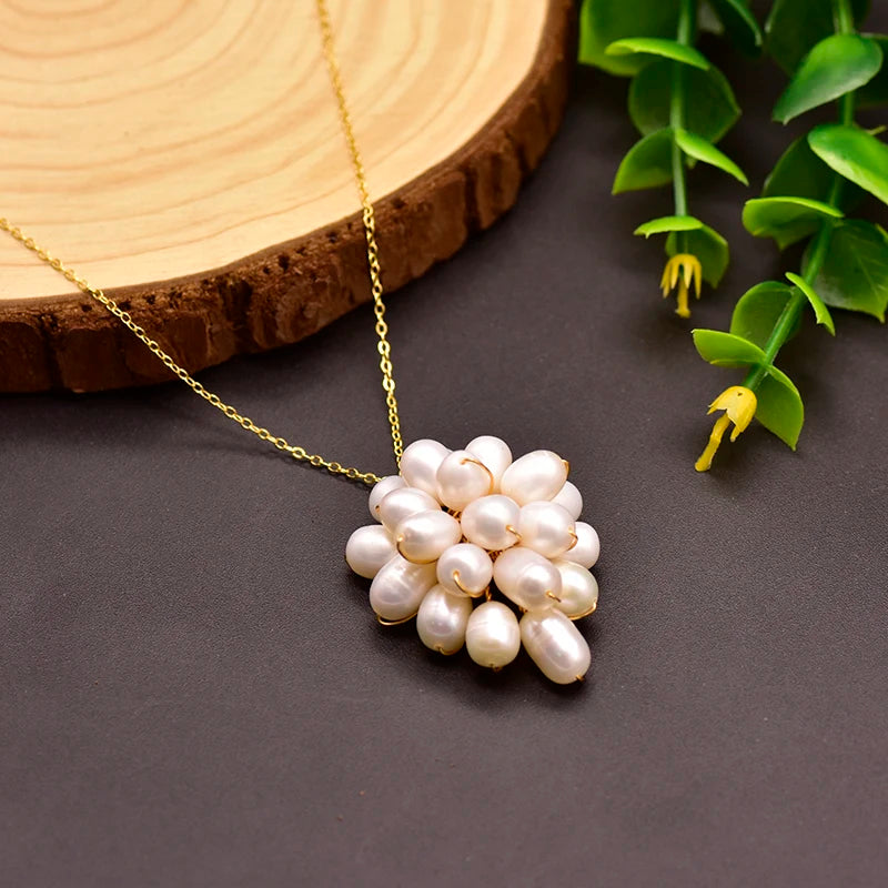 925 Sterling Silver Choker Necklace Natural Freshwater Pearl Flower  Pendant Necklace for Women Fashion Jewelry