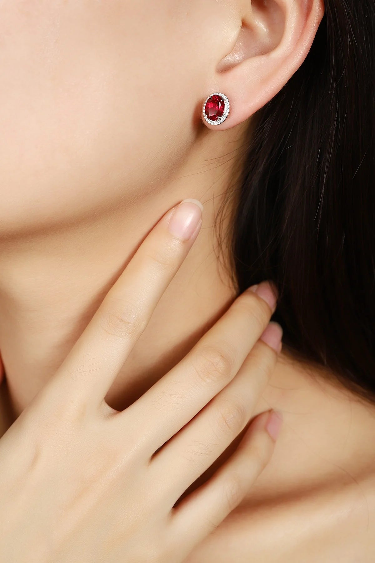 Gemfiori High Quality S925 Lab Grown Ruby Earring Stud Dainty Gemstone Stud Earrings for Women Daily Wear Gift