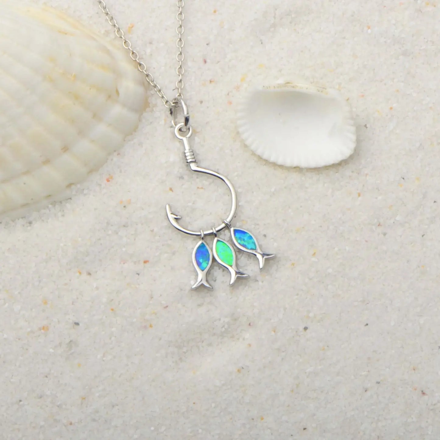 Hawaiian Opal Fishhook Pendant Necklace - Trendy Color Gem Jewelry Wholesale