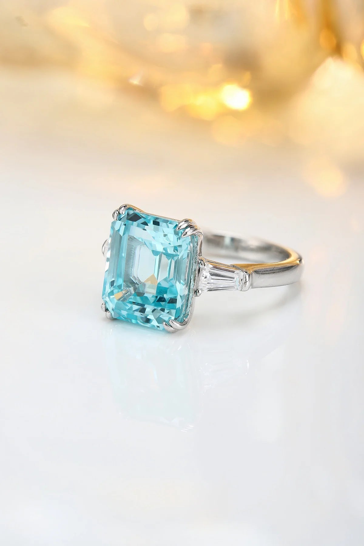 Gemfiori Anster 925silver Emerlad Cutting Lab Grown Paraiba and Moissanite Ring for Women Customized Service Rings Acceptable