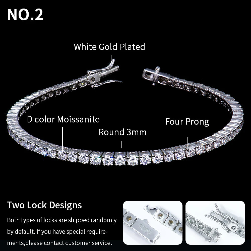 ArtistA 925 Sterling Silver GRA VVS. Iced Out 2-6mm Mossanite Diamond Tennis Bracelet Hiphop Trendy Jewelry for Men and Women Gift