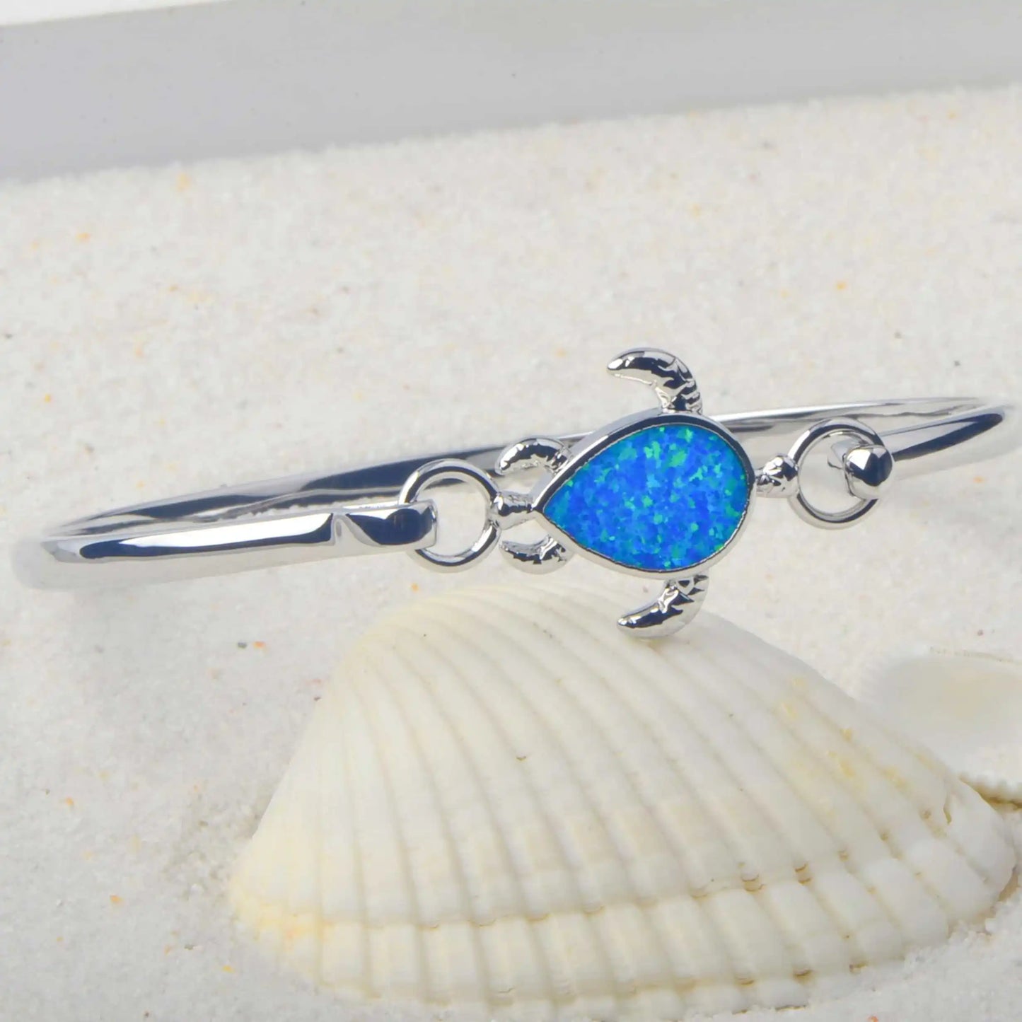 Adorable Sea Turtle Animal Design Brass Beaded Opal Bracelet-Christian Style Shimmering Blue Charm for Women's Daily Chic