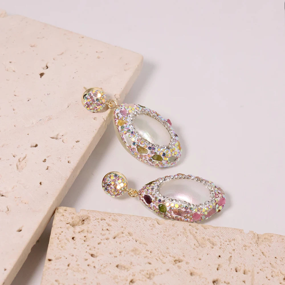 Natural Freshwater Pearls Multi Color Mud Inlaid Earrings Sparkling Zircon Embellishments Earrings Wedding Gifts for Women