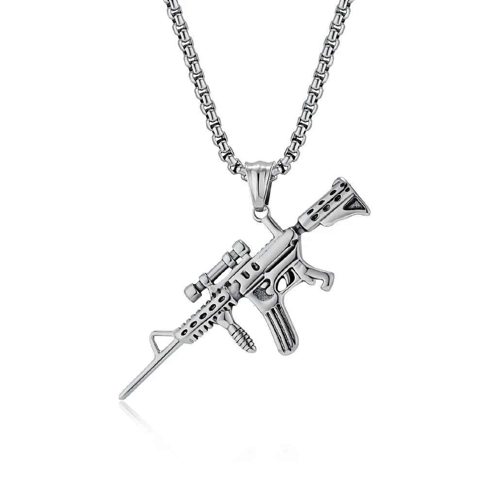 OAHLAN Wholesale 18K Gold Plated M416 Assault Rifle Retro Hip Hop Stainless Steel Pendant Necklace Fashion Jewelry for Men Gifts