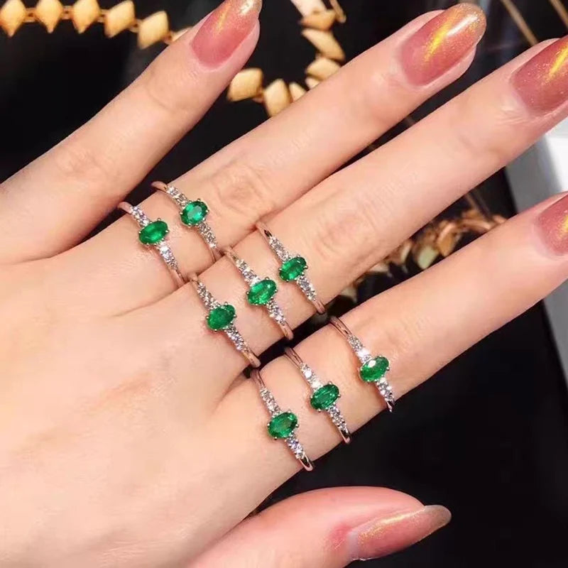 Natural Emerald Ring for Engagement with 925 Sterling Silver May Birthstone Green Gemstone Fine Jewelry Luxury Anniversary