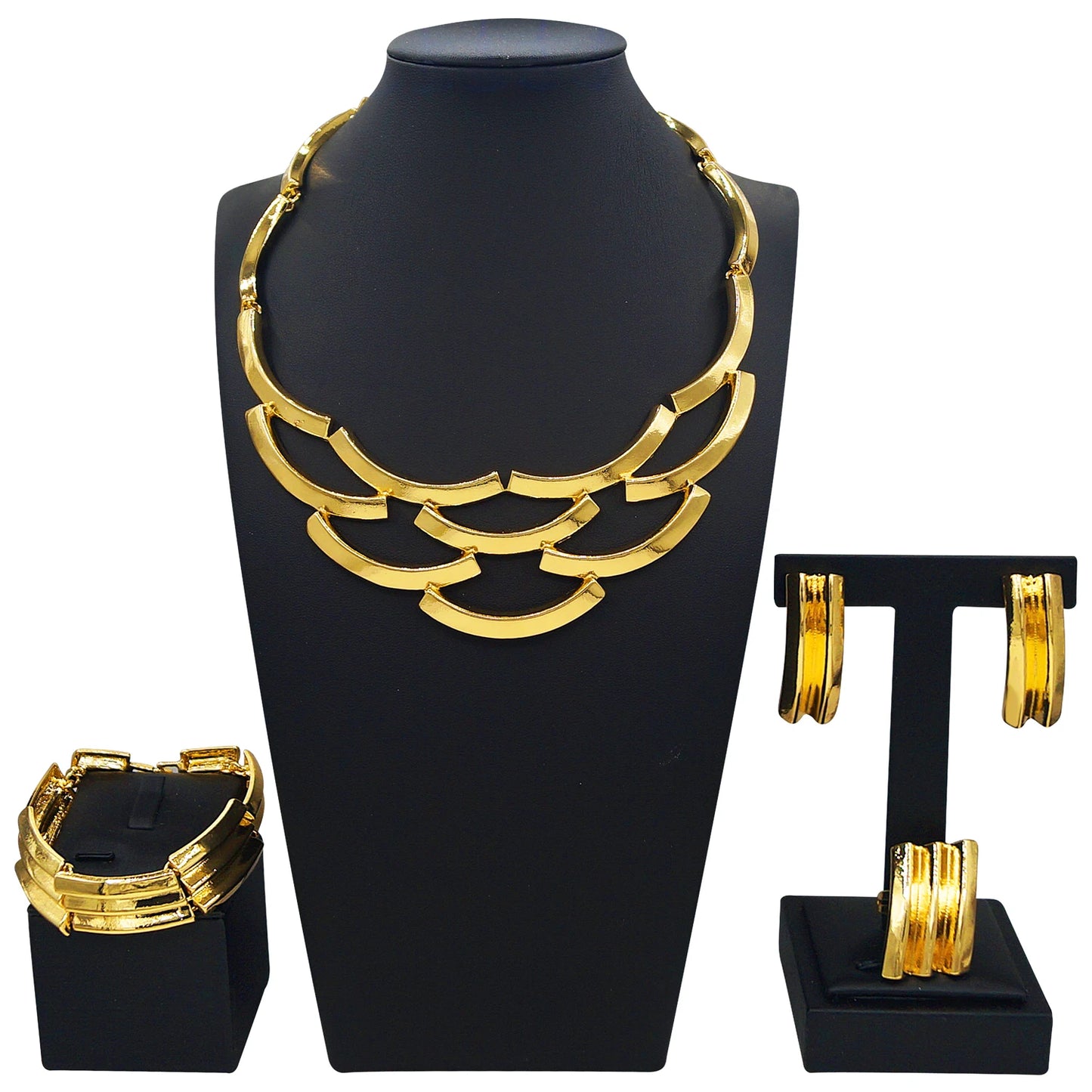 Zhuerrui Dubai Luxury Gold Plated Jewelry Set for Women 4Pcs Twisted Chain African Bridal Wedding Party Jewelry Gifts I00023