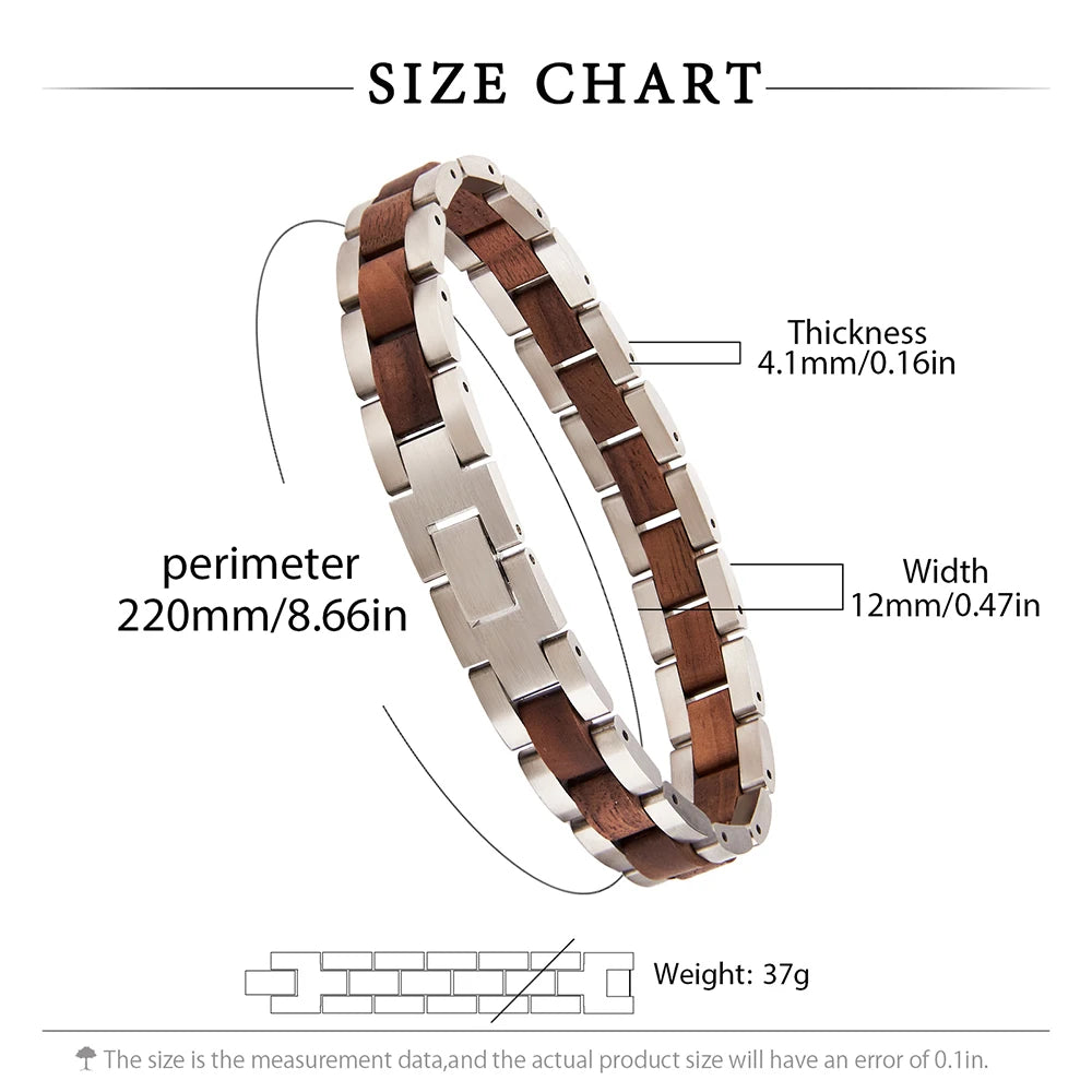 REBEL Wood Steel Mixed Combined Jewelry Bracelet Customized LOGO Handmade Wooden Bracelet for Women Men