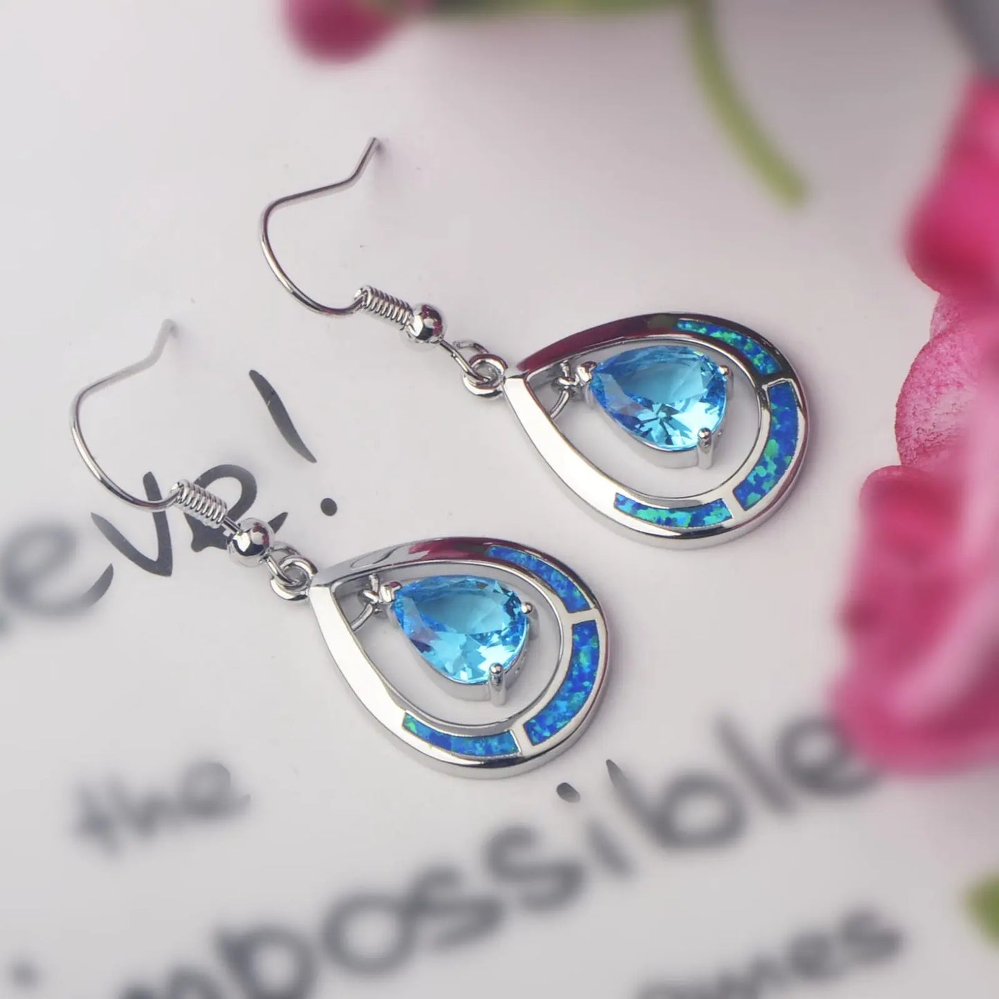 Gilded Teardrop Opal Drop Earrings - Iridescent Multi-Color Opal Inlaid | Retro-Chic Jewelry Bulk Gifts