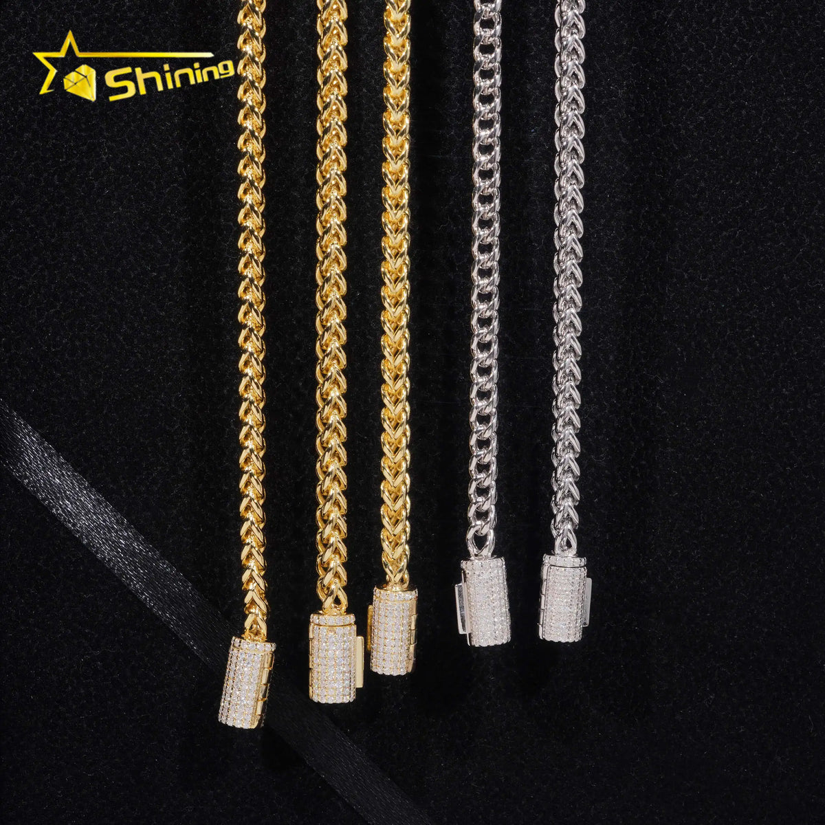 BiG-BOSS Fast Shipping Hip Hop Jewelry Necklaces Men Women Choker Necklace Fashion Gold Plated 4MM Stainless Steel Moissanite Rope Chain