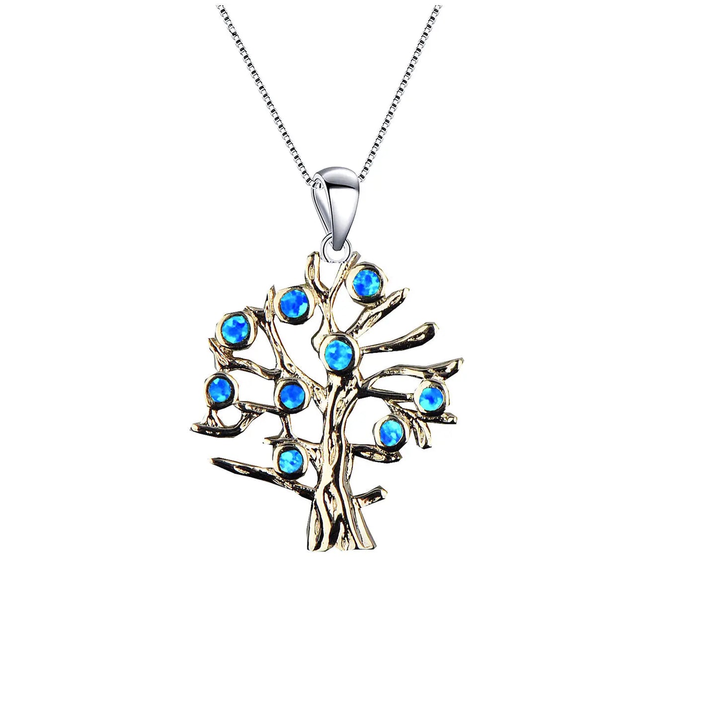Copper Opal Tree Life Blue Tiny Pendant Flower Sweater Chain Women's Gift Silver Plated TikTok Ins Trendy Jewelry