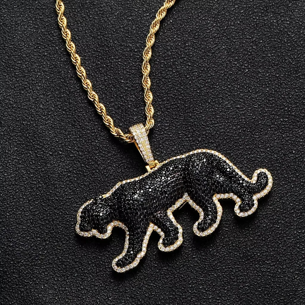 Cheetah Panther Leopard Pendant Hip Hop Iced Out Gold Black Panther Pendant Necklace