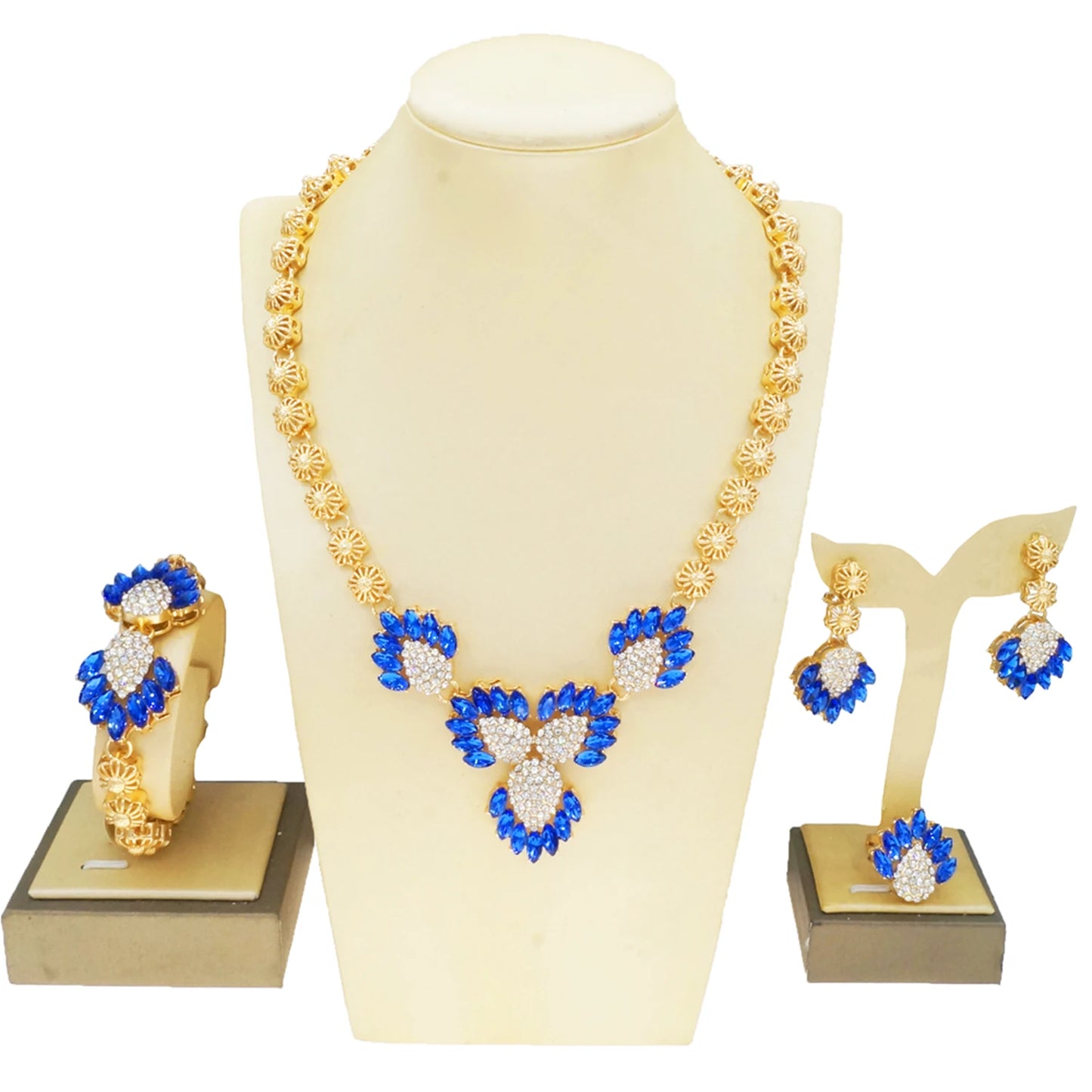 Zhuerrui Favors Bridal Gold Jewelry Sets Latest Blue Diamond Bead Necklace Jewelry Set High-end Woman Birthday Gifts HC23206