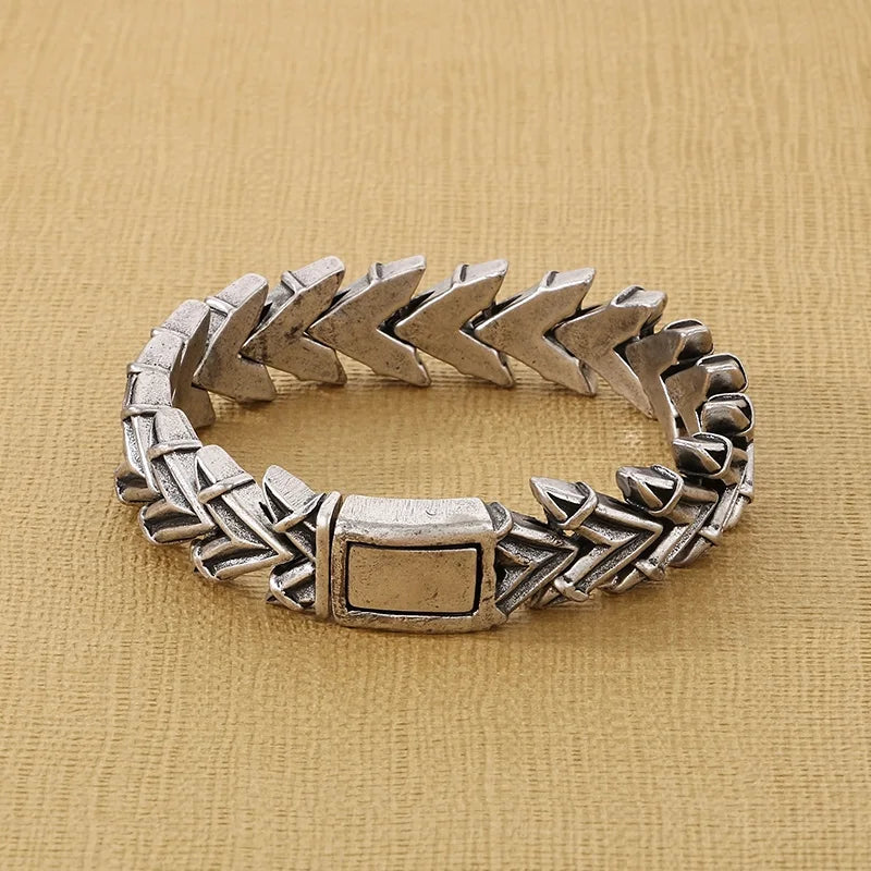 KALEN Vintage Brushed Stainless Steel Bracelet Chain V Shape Links Men Bracelet