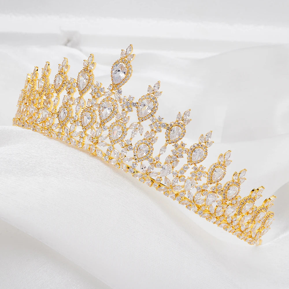 014129 Luxury Color Cubic Zircon Crystal Crowns for Women Tiara Queen for Wedding Bridal Headpiece Hair Jewelry Accessories