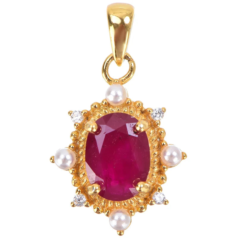 Gioiellieri Natural Ruby Oval Cut Gemstone Solitaire Claw Setting Pendant Necklace 925 Sterling Silver Platinum Plated Luxury