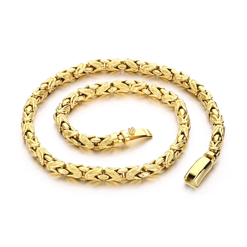 KALEN Gothic Stainless Steel Byzantine Links Fashion Bracelet&Necklace Jewelry Men's Sets