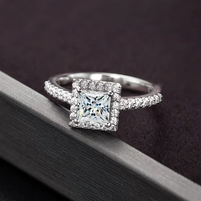 ArtistA HL04T Abiding Dainty Square Princess Cut DEF VVS Moissanite 925 Silver Halo Ring Earrings Pendant Necklace Jewelry Set