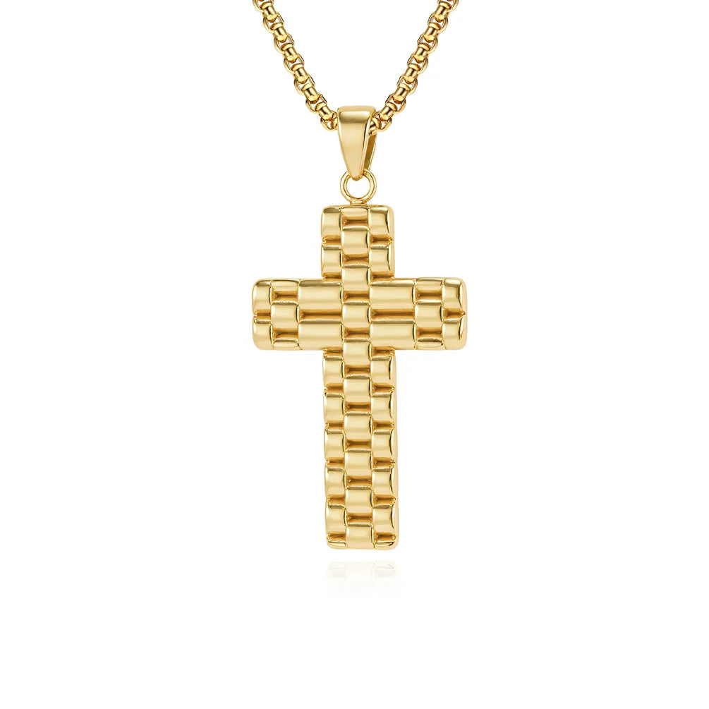 Vintage Sweater Pattern Cross Religious Anti Tarnish WaterProof Stainless Steel Fashion Jewelry Pendant Necklaces Men Wholesale