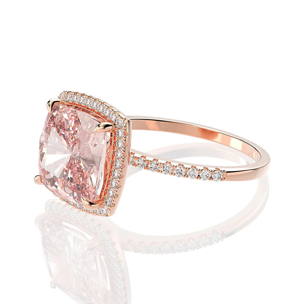 MuShan Jewelry Factory New 5 Carat Sterling Silver Morgan Pink Fat Square 10*10 High Carbon Diamond Ring Exudes Sense of Luxury