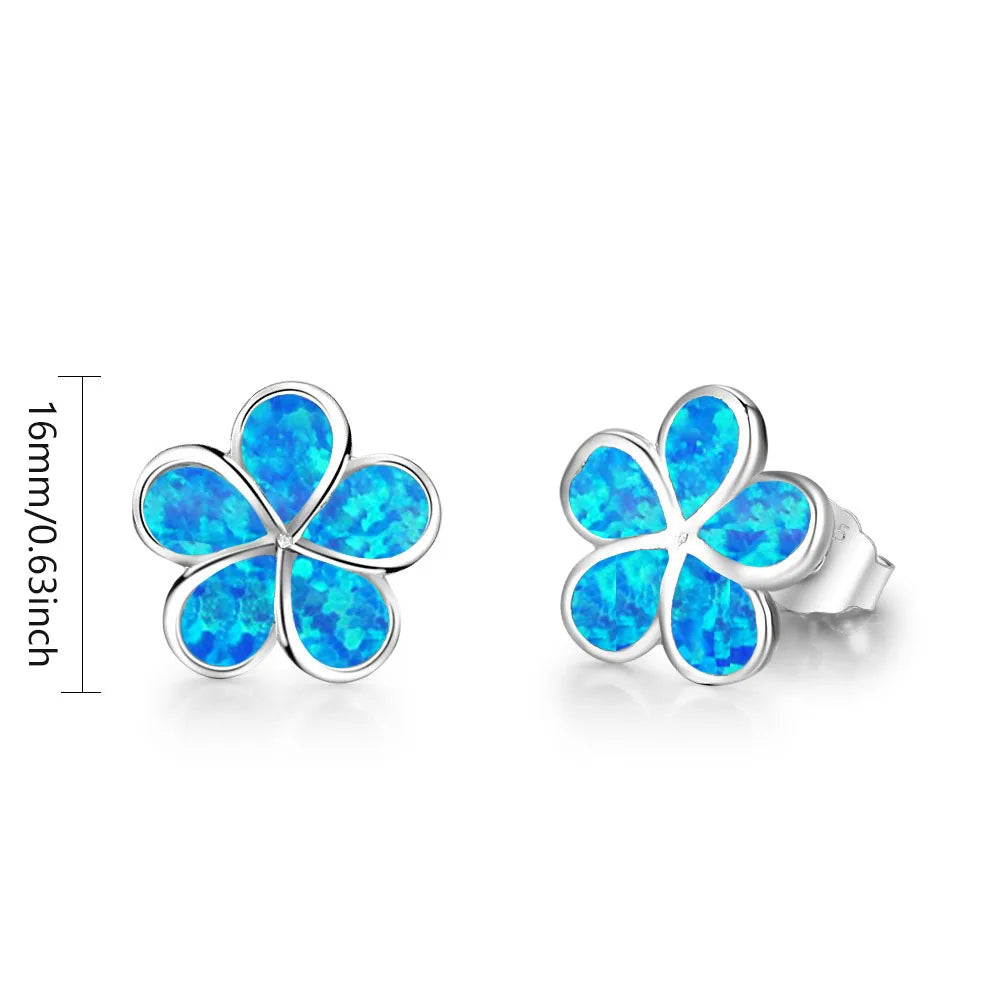 Jewelry for Women Bohemian Plant Floral Cluster Silver Plated  Opal Stud Earrings