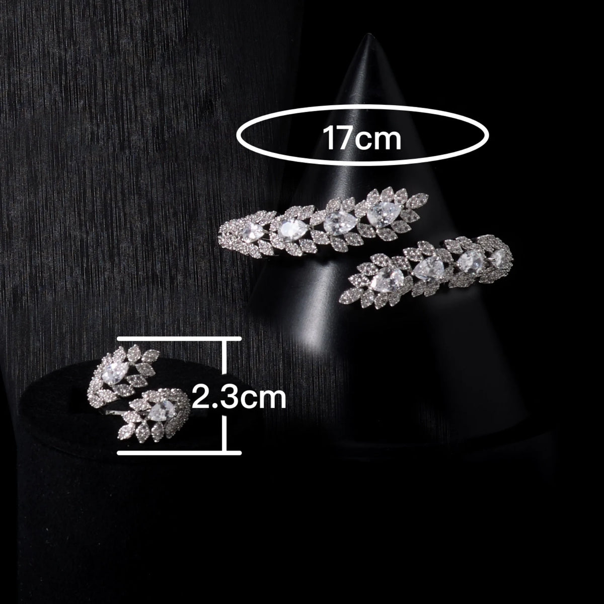 00056 New Arrival Luxury Designer Inspired Jewelry Exquisite Full of Colors Zircon Leaf Bracelet Bangle Ring Sets