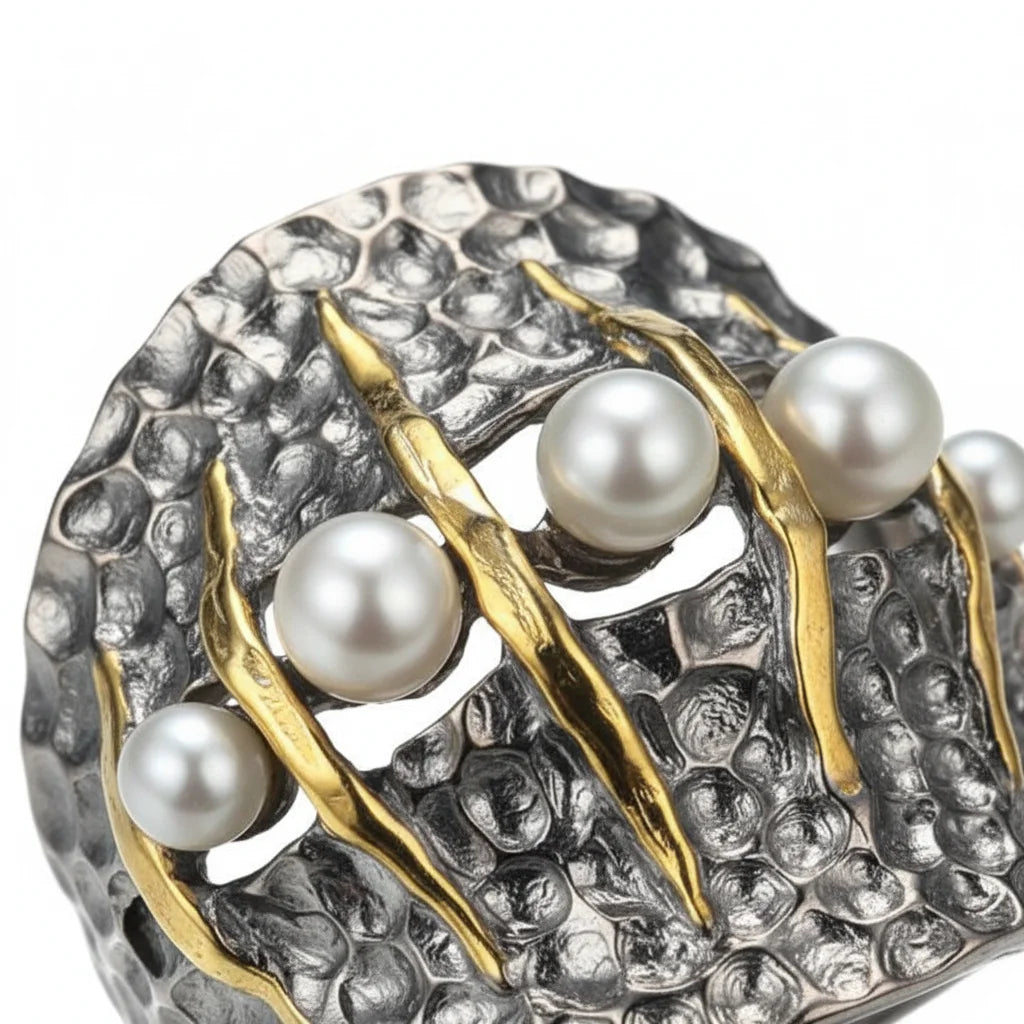 Freshwater Pearl Ring Gift Natural Temperament Goddess Birthday With Gold Plated Design 925 Sterling Silver Jewelry
