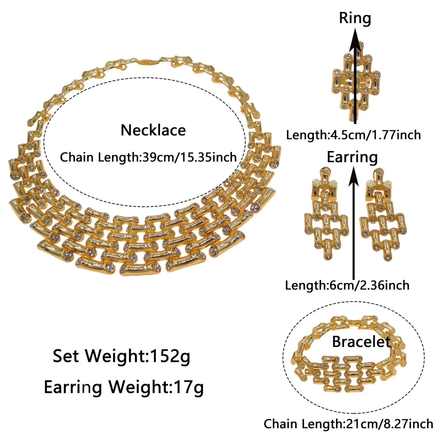 Zhuerrui Hot Selling Luxury Exquisite Jewelry Set Unique Personality Bamboo Chain Italian Engagement Ring Wedding JewelryH00777