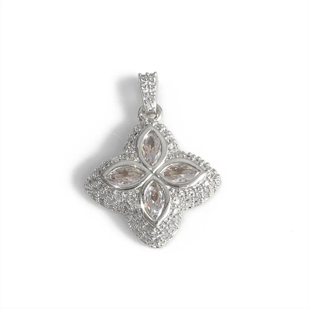 Luxury Full Zircon Four-Leaf Clover Pendant Necklace Hip-Hop Bling Jewelry Gold Plated Necklace