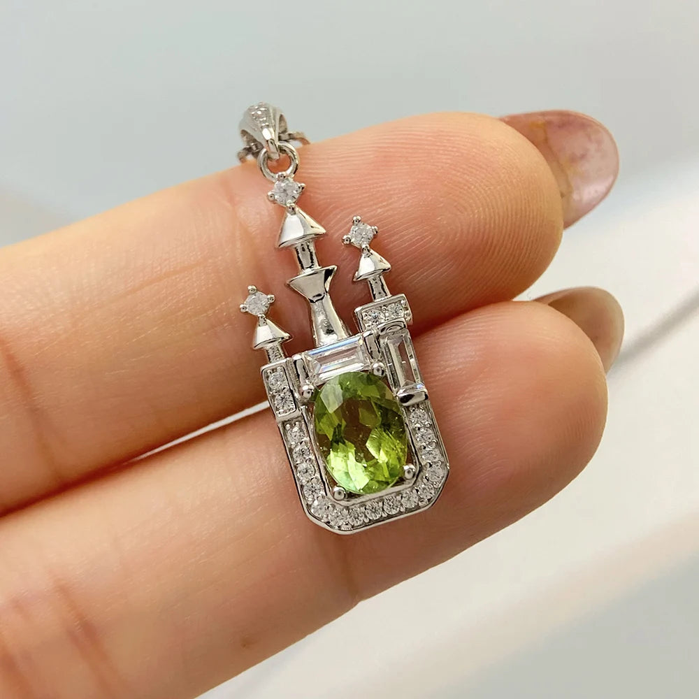 Gioiellieri Natural Peridot Pendant with S925 Sterling Silver for Women Elegant Green Gemstone Necklace Jewelry August Birthstone Gift