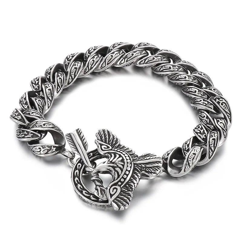VIKING Eagle & Arrow Cuban Link Bracelet – Silver Stainless Steel