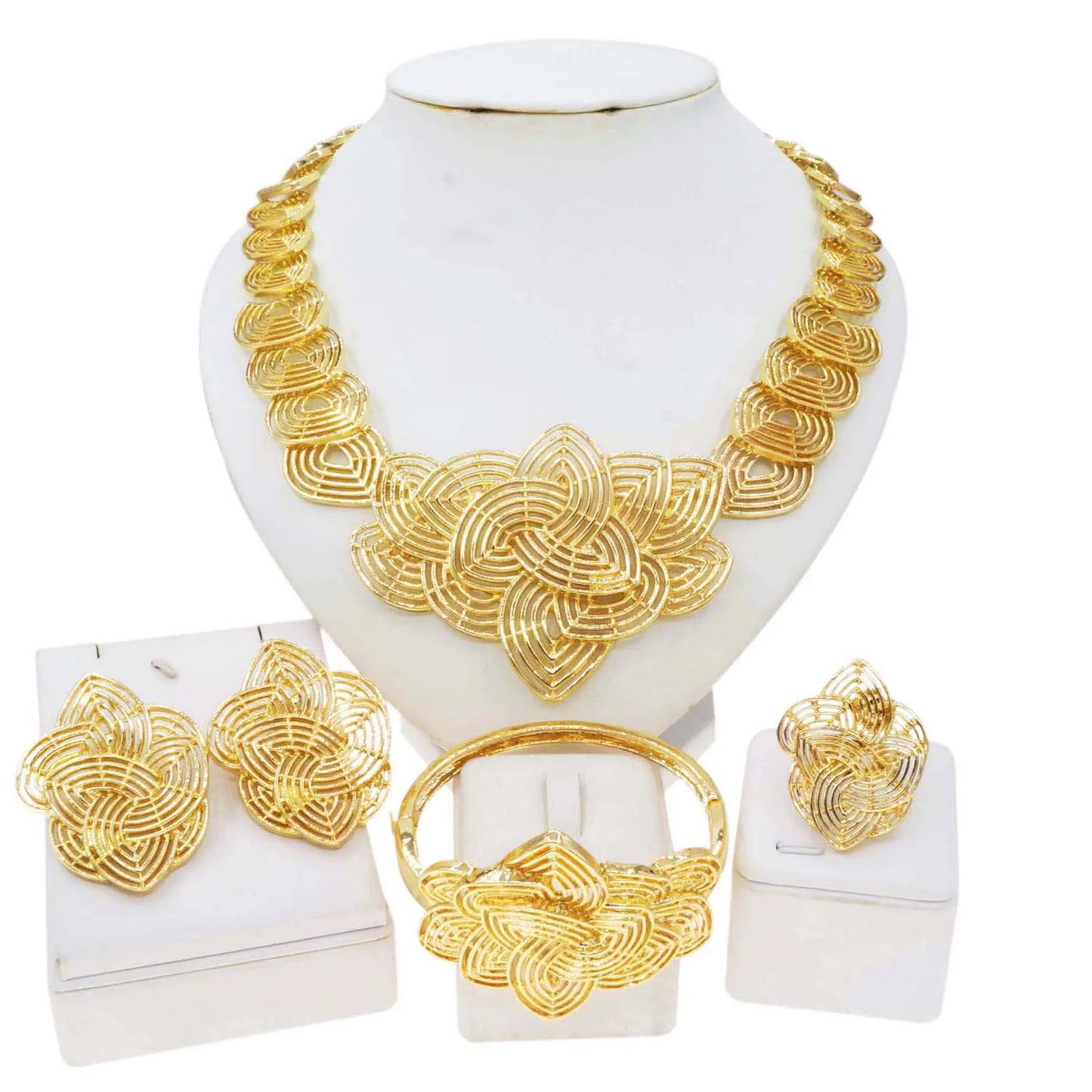 Zhuerrui Italian Gold Luxury Wedding Jewelry Sets Simple Necklace Bracelet Earrings Ring Jewellery Set Bridal Accessories H00721
