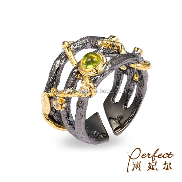 Turkish Sultan 925 Sterling Silver Long Finger Ring with Black Rhodium Plated