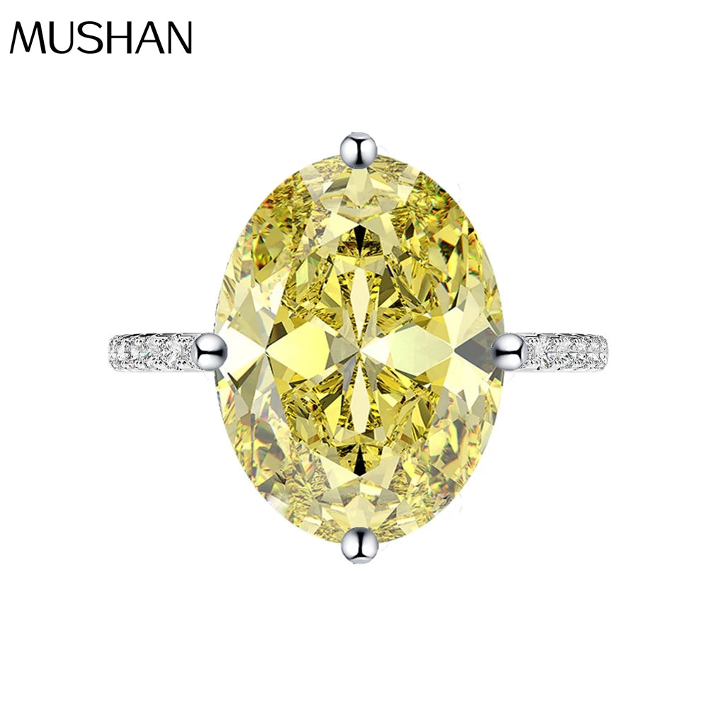 MuShan Jewelry Factory 16 Carat 12 16mm Geometric Yellow Diamond Wedding Ring Women 925 Silver Platinum Plated Luxury Pave Party