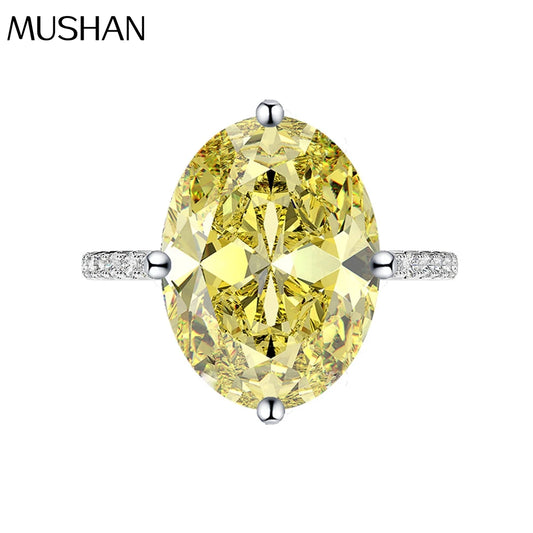 MuShan Jewelry Factory 16 Carat 12 16mm Geometric Yellow Diamond Wedding Ring Women 925 Silver Platinum Plated Luxury Pave Party