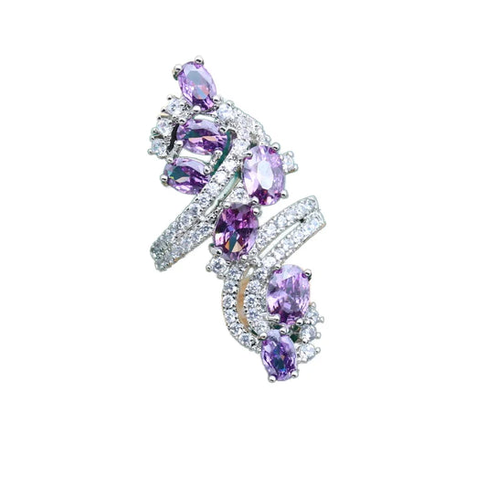 Women's Custom Silver Crystal Ring Classic Wedding and Party Jewelry Purple for Engagement and Other Occasions-Wholesale Rings