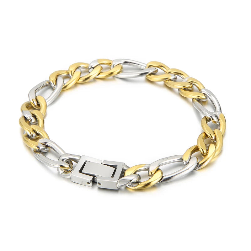 KALEN Mens 210/200mm Silver and Gold Stainless Steel Hip-hop Link Bracelets