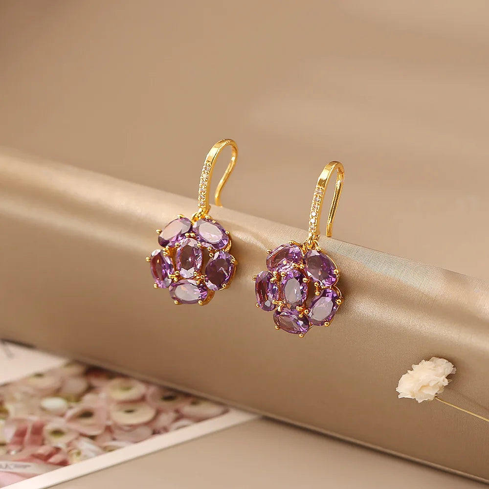 Ultra-Shiny Purple Zircon Ear Hooks | High-End Light Luxury Fashion Earrings
