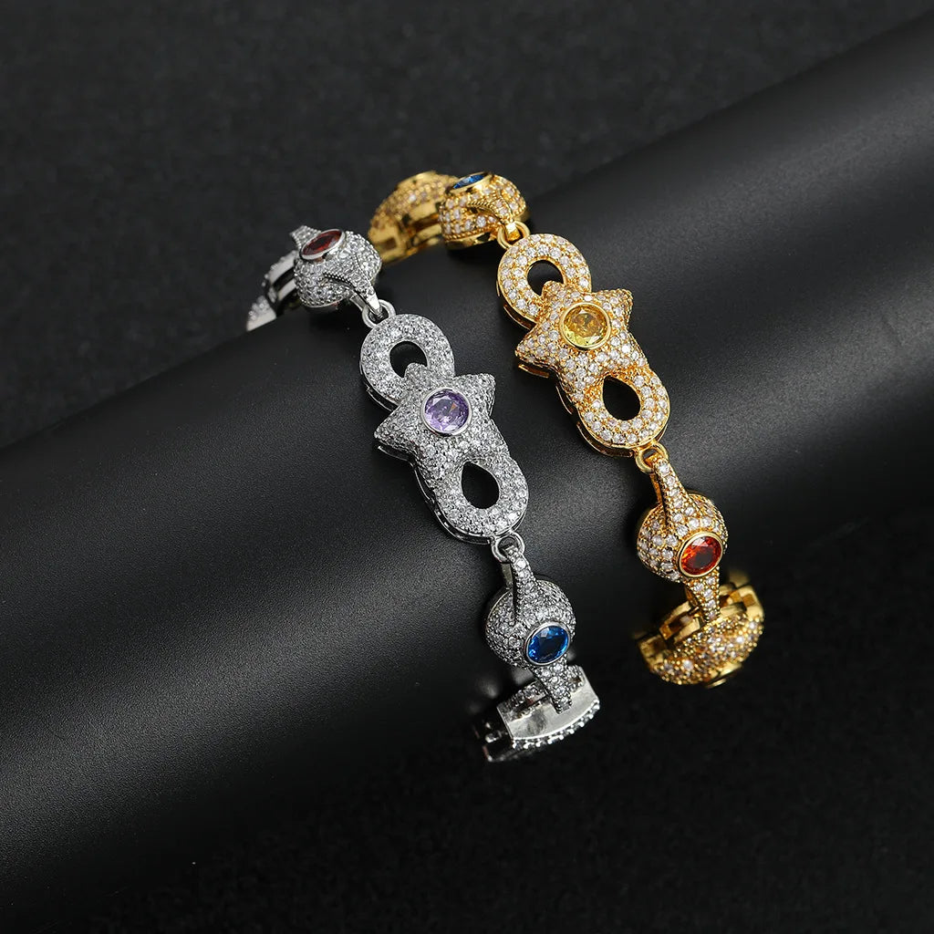 Iced Star Bracelet with Multicolor CZ Stones Brass Base Colorful Gemstone for Mens Rapper Style Jewelry Wholesale Factory Supply