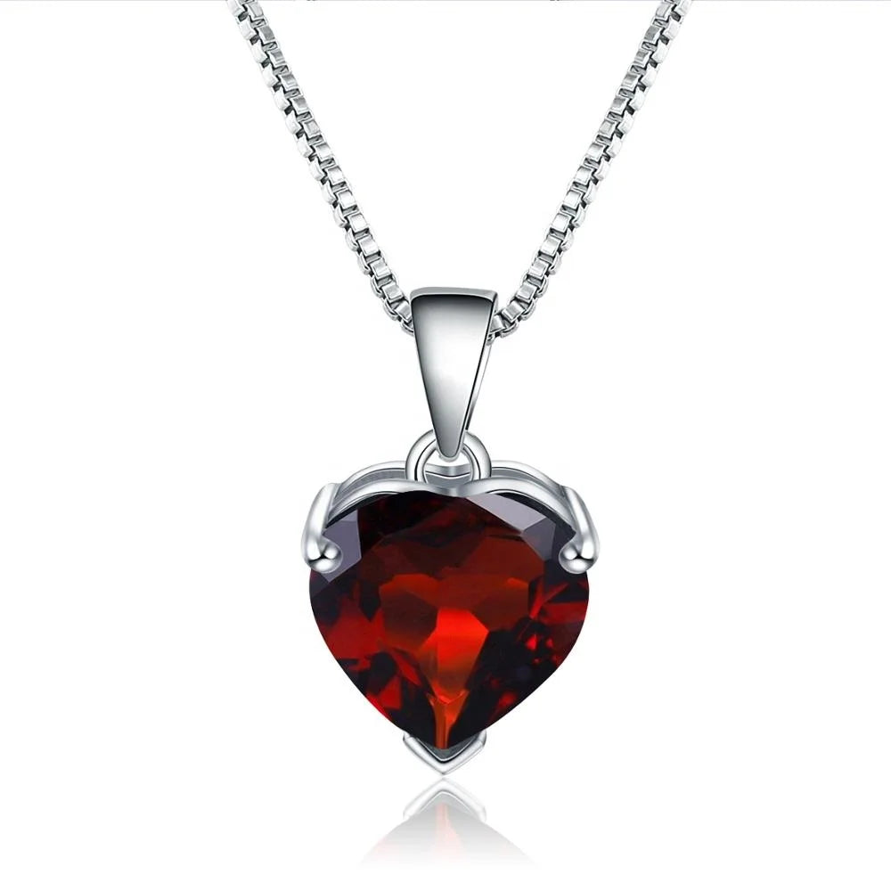 ArtistA Abiding Heart Pendant 925 Sterling Silver Jewelry Bijoux Natural Garnet Gemstone Pendants Necklace for Women Wedding