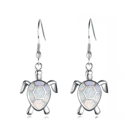 Aobao Vintage Animal Geometric Turtle Opal Brass Pendant Earrings Women's Anniversary Jewelry