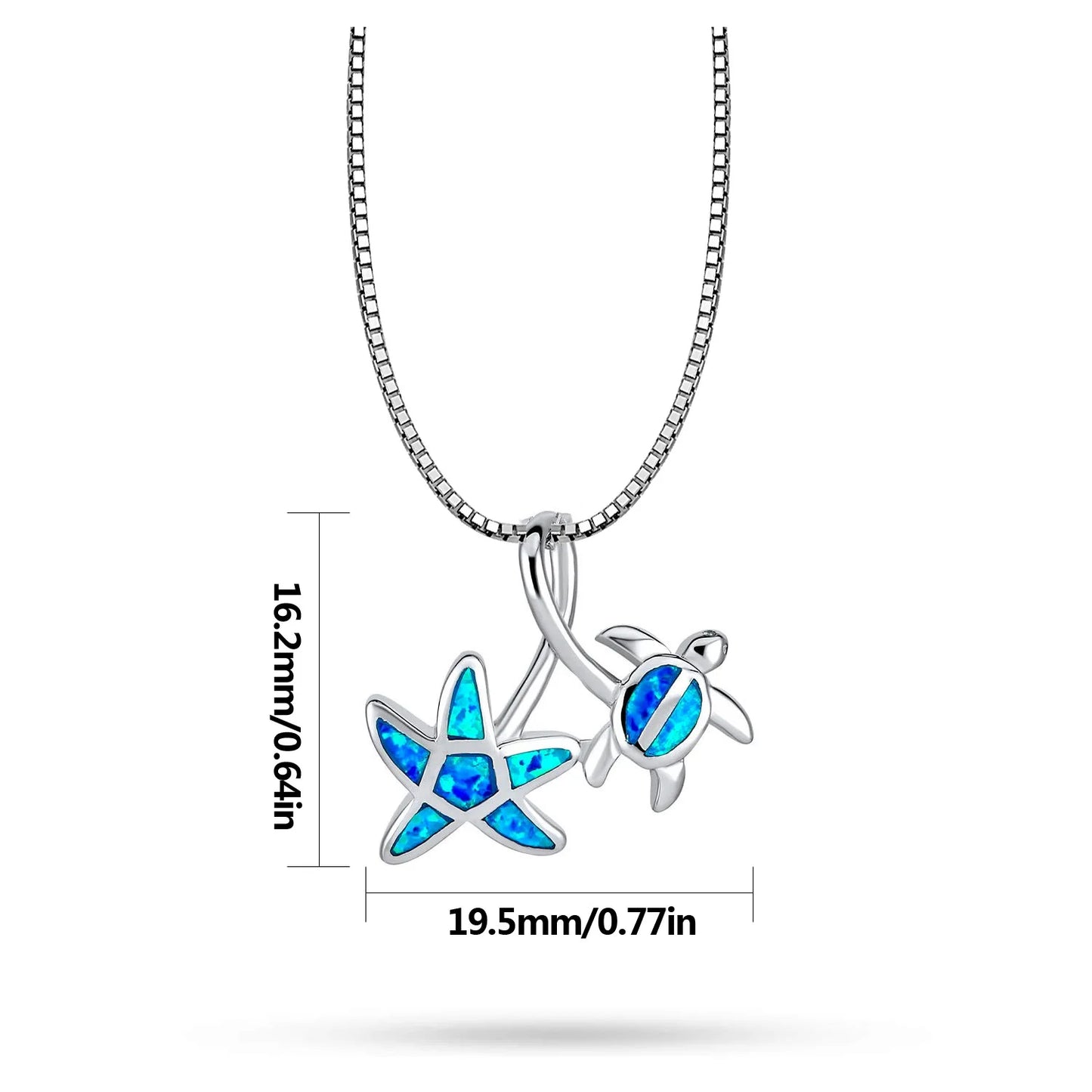 TikTok Must-Have Copper Silver Plated Blue Opal Turtle Pendant | Minimalist Starfish Link Chain Women's Necklace Gift Occasions