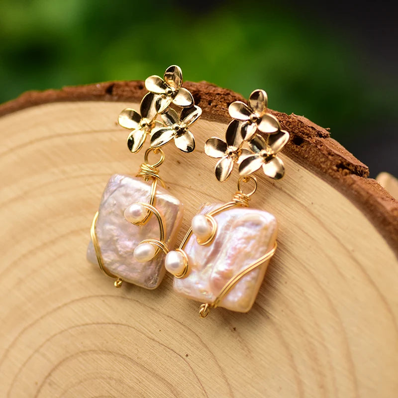 New Jewelry Natural Freshwater Baroque Pearl  Earrings 18K Gold Plated Jewelry Korean Designer Jewelry Earrings Wholesale Bulk