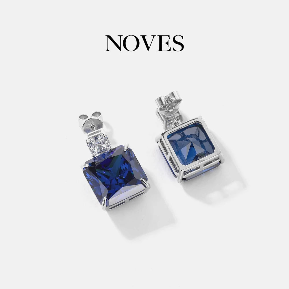 SILVERELLI Blue High Carbon Diamond Stud Earrings | S925 Sterling Silver | 18K Gold Plated | Classic Geometric