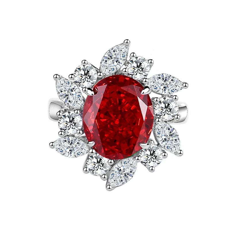 Wholesale Custom 925 Sterling Silver Ruby Rings Women Anniversary Wedding Red 5A 8A Zirconia Rings Jewelry Supplier Manufacturer