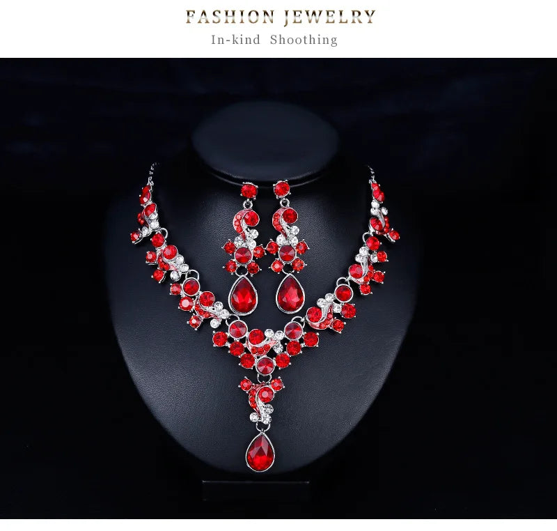 RFJEWEL Bridal Jewelry Necklace Earrings Set Plated for Wedding Dress Gold Cheap Price Elegant with Blue, White Red Romantic N/A