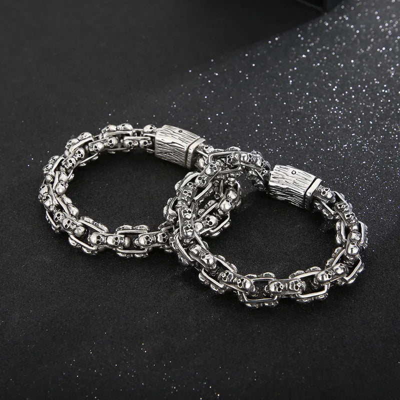 KALEN 230mm Men Stainless Steel Rectangular Links Bracelet With Punk Skull Charms