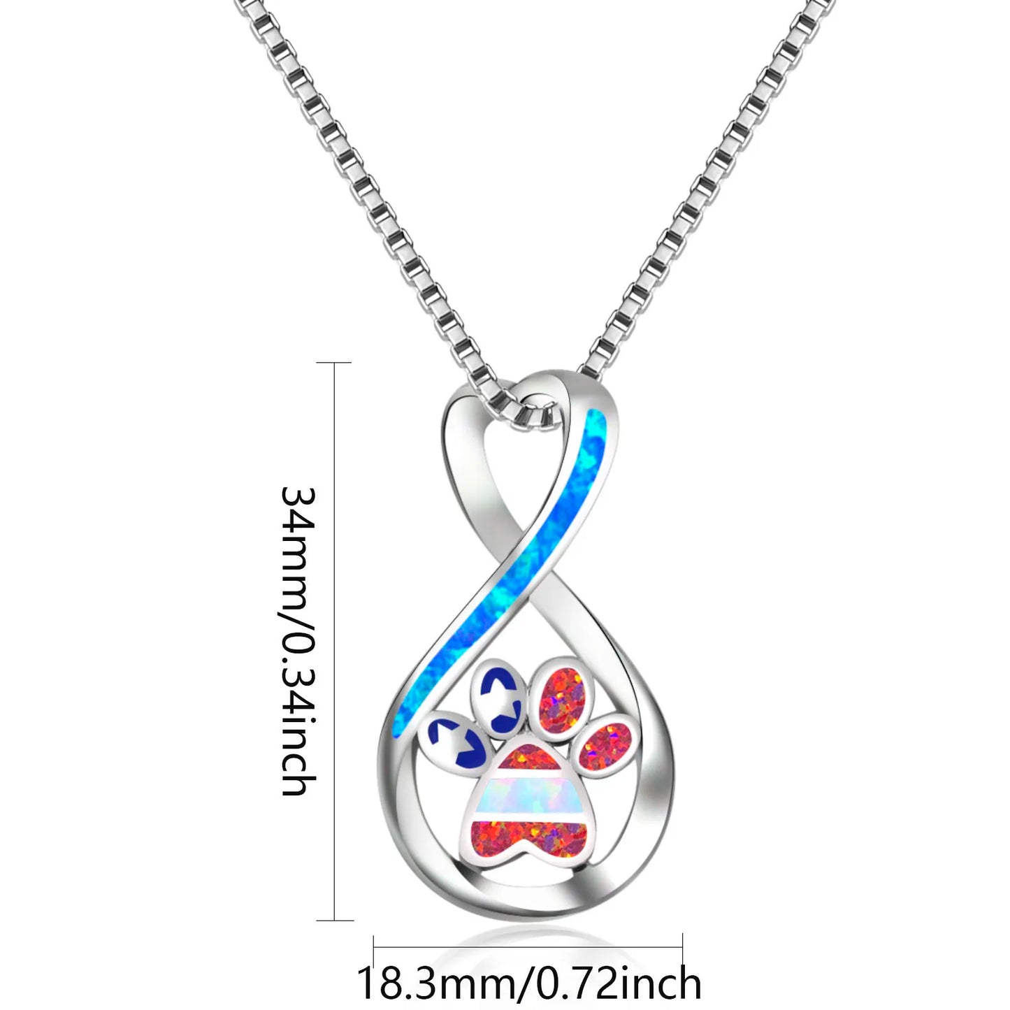 All-Opal Pendant Necklace - Blue Fire Opal Claw Print Design | Heartwarming Pet-Lover Jewelry Bulk Gifts