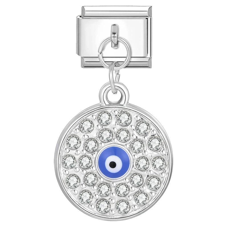 FASHIONISTA Evil Eyes Series Hot Selling Italian Charm Bracelets Geometric Trendy Stainless Steel Zircon Rhodium Plated Unisex