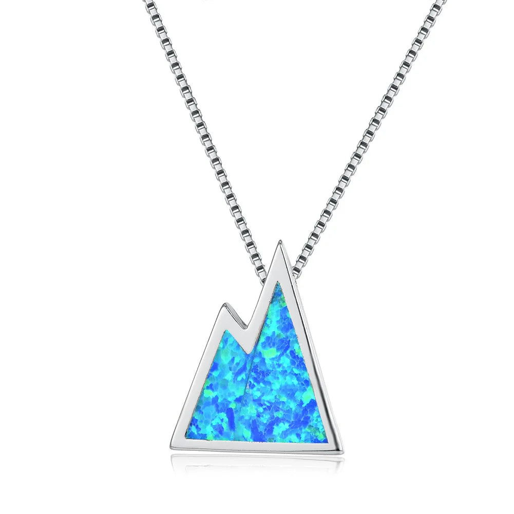 Geometric Silver Plated Copper Alloy Opal Lariat Necklace for Women Aobao