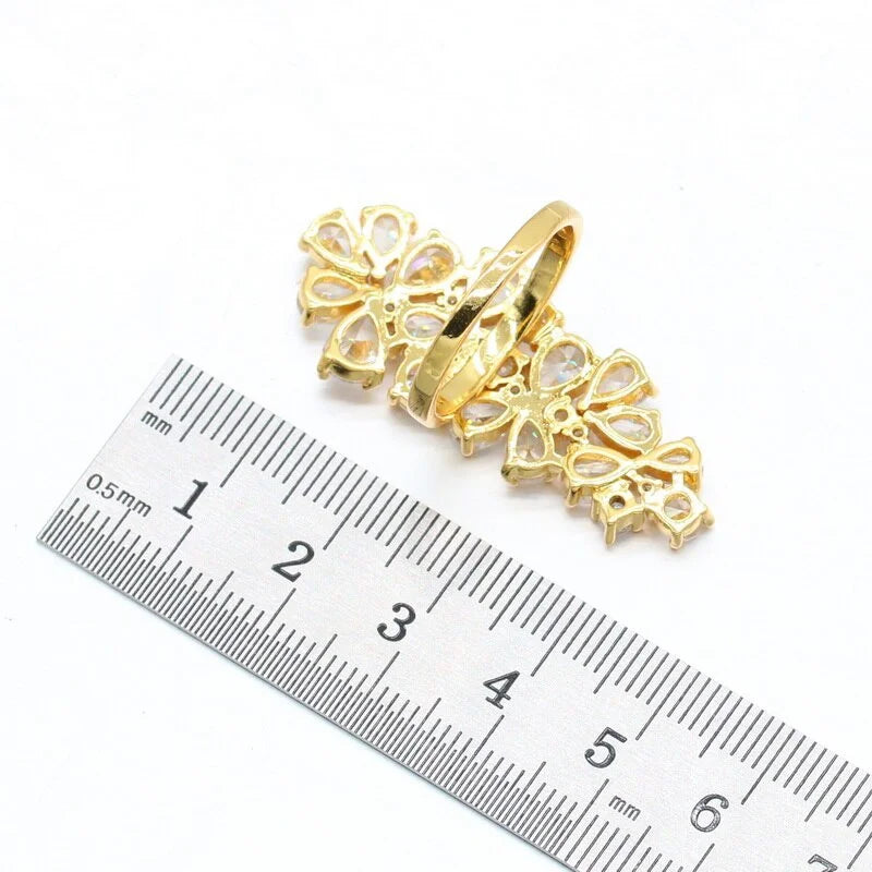 XOTICA Luxury Gold Jewelry Set for Women Wedding Bracelet Earrings Necklace Pendant Ring-Zircon Stones for Parties and Birthdays